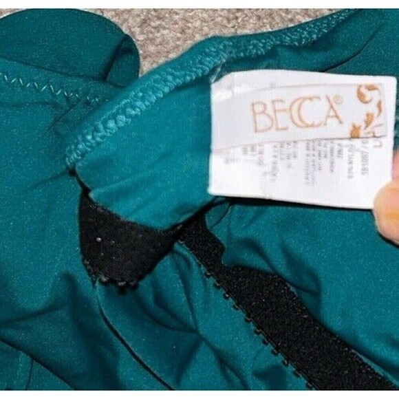 Becca Virtue L Green Blue Teal One Piece Swim Bathing Ruffle Socialite Plunge - Picture 6 of 7